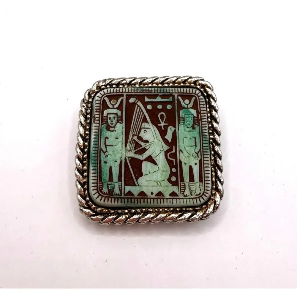 Silver Tone Egyptian Revival Brooch